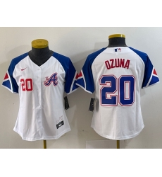 Women Atlanta Braves 20 Marcell Ozuna White 2023 City Connect Stitched Baseball Jersey 2