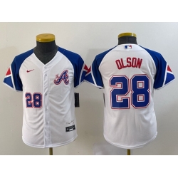 Women Atlanta Braves 28 Matt Olson White 2023 City Connect With Patch Stitched Baseball Jersey