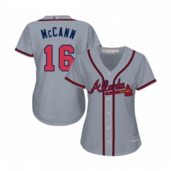 Womens Atlanta Braves 16 Brian McCann Replica Grey Road Cool Base Baseball Jersey 