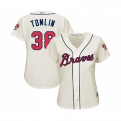 Womens Atlanta Braves 38 Josh Tomlin Replica Cream Alternate 2 Cool Base Baseball Jersey 