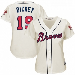 Womens Majestic Atlanta Braves 19 RA Dickey Replica Cream Alternate 2 Cool Base MLB Jersey