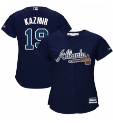 Womens Majestic Atlanta Braves 19 Scott Kazmir Authentic Blue Alternate Road Cool Base MLB Jersey 