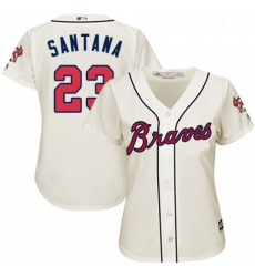 Womens Majestic Atlanta Braves 23 Danny Santana Replica Cream Alternate 2 Cool Base MLB Jersey 