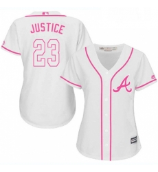 Womens Majestic Atlanta Braves 23 David Justice Authentic White Fashion Cool Base MLB Jersey