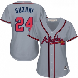 Womens Majestic Atlanta Braves 24 Kurt Suzuki Authentic Grey Road Cool Base MLB Jersey