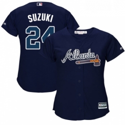 Womens Majestic Atlanta Braves 24 Kurt Suzuki Replica Blue Alternate Road Cool Base MLB Jersey