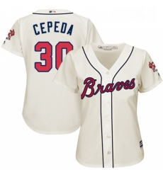 Womens Majestic Atlanta Braves 30 Orlando Cepeda Authentic Cream Alternate 2 Cool Base MLB Jersey