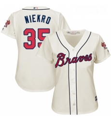 Womens Majestic Atlanta Braves 35 Phil Niekro Authentic Cream Alternate 2 Cool Base MLB Jersey