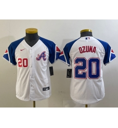 Youth Atlanta Braves 20 Marcell Ozuna White 2023 City Connect Stitched Baseball Jersey  2