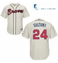 Youth Majestic Atlanta Braves 24 Kurt Suzuki Authentic Cream Alternate 2 Cool Base MLB Jersey