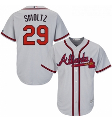 Youth Majestic Atlanta Braves 29 John Smoltz Replica Grey Road Cool Base MLB Jersey