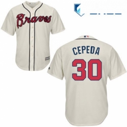 Youth Majestic Atlanta Braves 30 Orlando Cepeda Replica Cream Alternate 2 Cool Base MLB Jersey