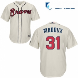 Youth Majestic Atlanta Braves 31 Greg Maddux Authentic Cream Alternate 2 Cool Base MLB Jersey