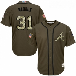 Youth Majestic Atlanta Braves 31 Greg Maddux Replica Green Salute to Service MLB Jersey