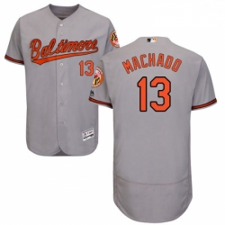 Mens Majestic Baltimore Orioles 13 Manny Machado Grey Road Flex Base Authentic Collection MLB Jersey