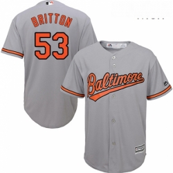 Mens Majestic Baltimore Orioles 53 Zach Britton Replica Grey Road Cool Base MLB Jersey