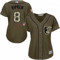 Womens Majestic Baltimore Orioles 8 Cal Ripken Replica Green Salute to Service MLB Jersey