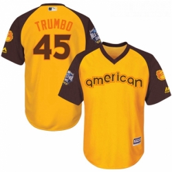 Youth Majestic Baltimore Orioles 45 Mark Trumbo Authentic Yellow 2016 All Star American League BP Cool Base MLB Jersey