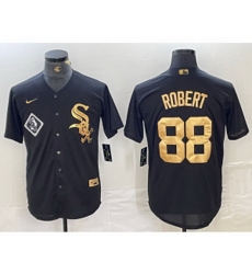 MLB White Sox 88 Luis Robert Black Gold Nike Cool Base Men Jersey