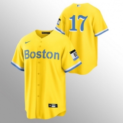 Men Boston Red Sox 17 Nathan Eovaldi Men Nike 2021 City Connect Gold Fans Version MLB Jersey   No Name