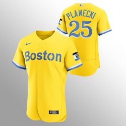 Men Boston Red Sox 25 Kevin Plawecki Men Nike 2021 City Connect Gold Authentic MLB Jersey