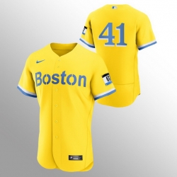 Men Boston Red Sox 41 Chris Sale Men Nike 2021 City Connect Gold Authentic MLB Jersey   No Name