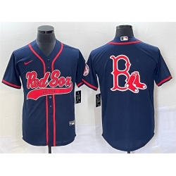 Men Boston Red Sox Blank Navy With Logo In Back Cool Base Stitched Baseball Jersey