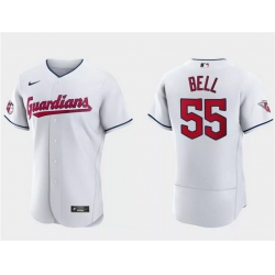 Men Cleveland Guardians 55 Josh Bell White Flex Base Stitched Jersey