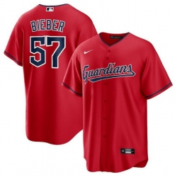 Men Cleveland Guardians 57 Shane Bieber Red Cool Base Stitched Baseball Jerse