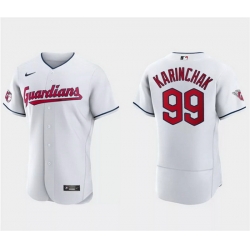 Men Cleveland Guardians 99 James Karinchak White Flex Base Stitched Jersey