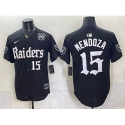 Men Las Vegas Raiders  15 Fernando Mendoza Black  Gothic Sin City Shadows Edition  With 65th Anniversary Patch Vapor Limited Stitched Baseball Jersey