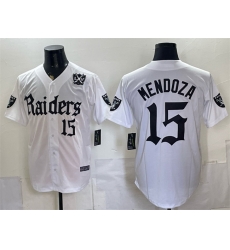 Men Las Vegas Raiders  15 Fernando Mendoza White  Gothic Sin City Shadows Edition  With 65th Anniversary Patch Vapor Limited Stitched Baseball Jersey