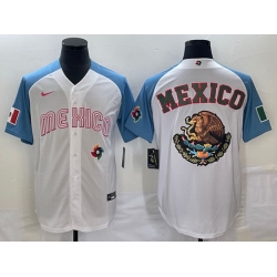 Men Mexico Baseball 2023 White Blue Team Big Logo World Baseball Classic Stitched Jersey