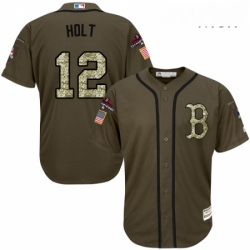 Mens Majestic Boston Red Sox 12 Brock Holt Authentic Green Salute to Service 2018 World Series Champions MLB Jersey