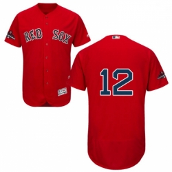 Mens Majestic Boston Red Sox 12 Brock Holt Red Alternate Flex Base Authentic Collection 2018 World Series Jersey