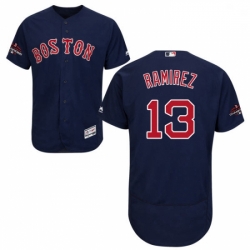 Mens Majestic Boston Red Sox 13 Hanley Ramirez Navy Blue Alternate Flex Base Authentic Collection 2018 World Series Jersey