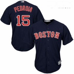 Mens Majestic Boston Red Sox 15 Dustin Pedroia Replica Navy Blue Alternate Road Cool Base MLB Jersey