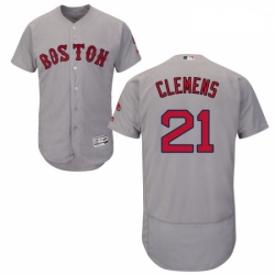 Mens Majestic Boston Red Sox 21 Roger Clemens Grey Flexbase Authentic Collection MLB Jersey