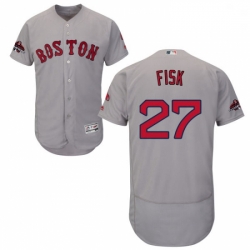 Mens Majestic Boston Red Sox 27 Carlton Fisk Grey Road Flex Base Authentic Collection 2018 World Series Jersey