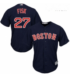 Mens Majestic Boston Red Sox 27 Carlton Fisk Replica Navy Blue Alternate Road Cool Base MLB Jersey