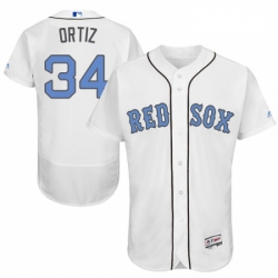 Mens Majestic Boston Red Sox 34 David Ortiz Authentic White 2016 Fathers Day Fashion Flex Base MLB Jersey