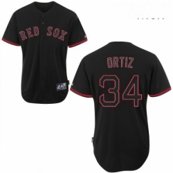 Mens Majestic Boston Red Sox 34 David Ortiz Replica Black Fashion MLB Jersey