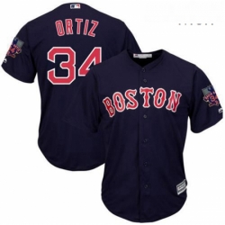 Mens Majestic Boston Red Sox 34 David Ortiz Replica Navy Blue Alternate Road Retirement Patch Cool Base MLB Jersey