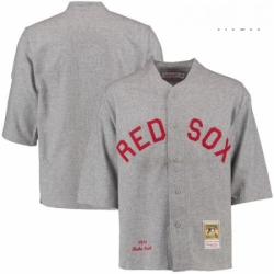 Mens Mitchell and Ness 1914 Boston Red Sox 3 Babe Ruth Replica Grey Throwback MLB Jersey