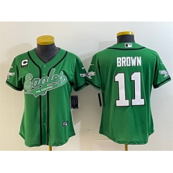 Women Philadelphia Eagles 11 A  J  Brown Green With 3 Star C Patch Cool Base Stitched Baseball Jersey 28Run Small 29