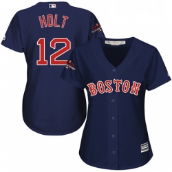 Womens Majestic Boston Red Sox 12 Brock Holt Authentic Navy Blue Alternate Road 2018 World Series Champions MLB Jersey