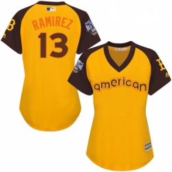 Womens Majestic Boston Red Sox 13 Hanley Ramirez Authentic Yellow 2016 All Star American League BP Cool Base MLB Jersey