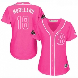 Womens Majestic Boston Red Sox 18 Mitch Moreland Authentic Pink Fashion 2018 World Series Champions MLB Jersey