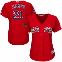 Womens Majestic Boston Red Sox 21 Roger Clemens Authentic Red Alternate Home 2018 World Series Champions MLB Jersey