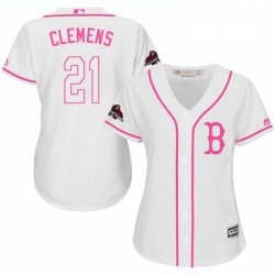 Womens Majestic Boston Red Sox 21 Roger Clemens Authentic White Fashion 2018 World Series Champions MLB Jersey